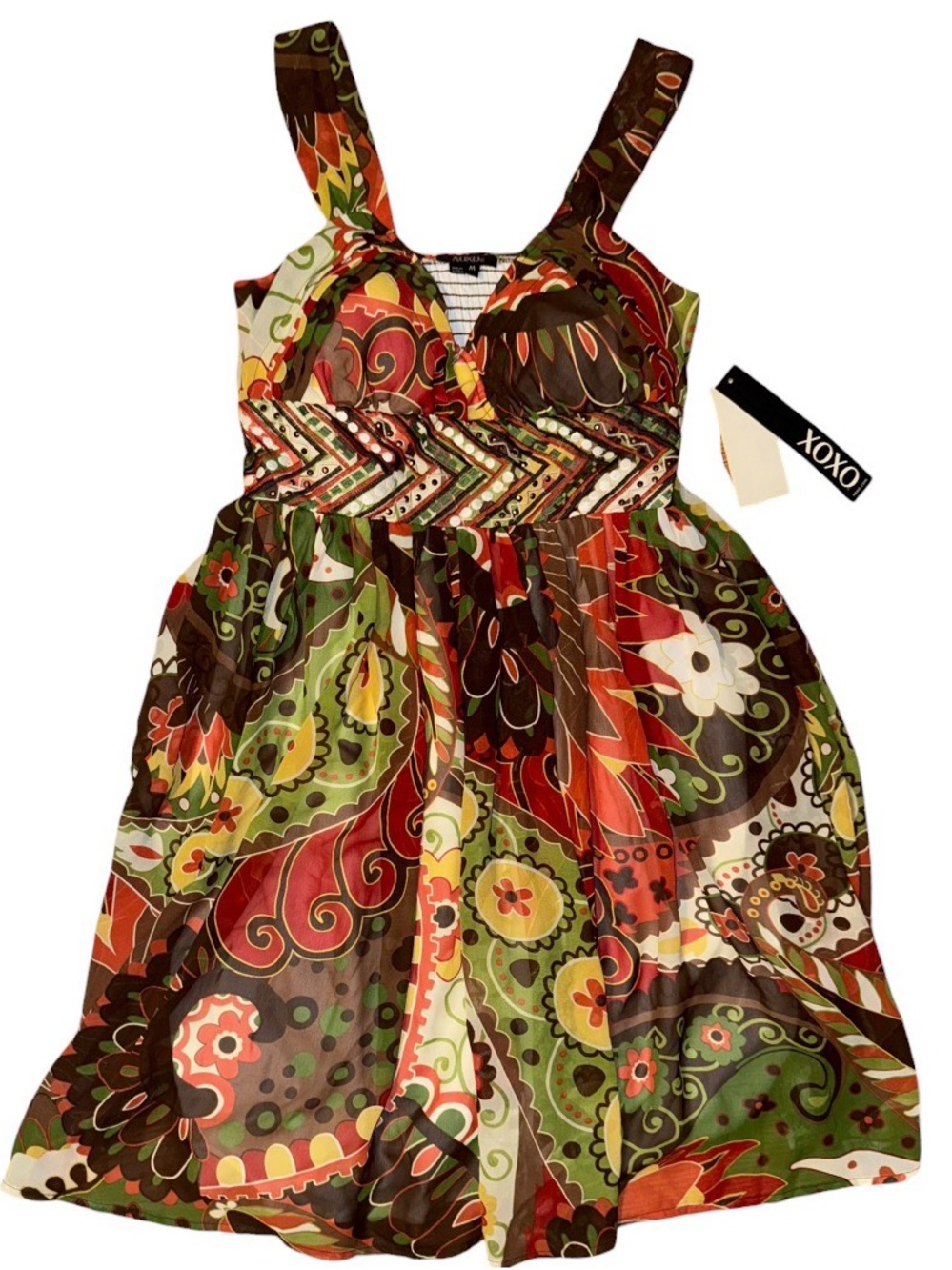 NWT Y2K XOXO Paisley Sundress Boho Empire Waist Hippie Print Dress M